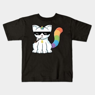 weed smoking unicorn cat Kids T-Shirt